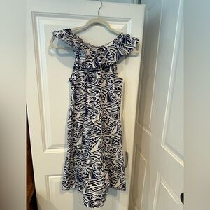 Vineyard Vines Navy and White Ruffle Maxi Dress